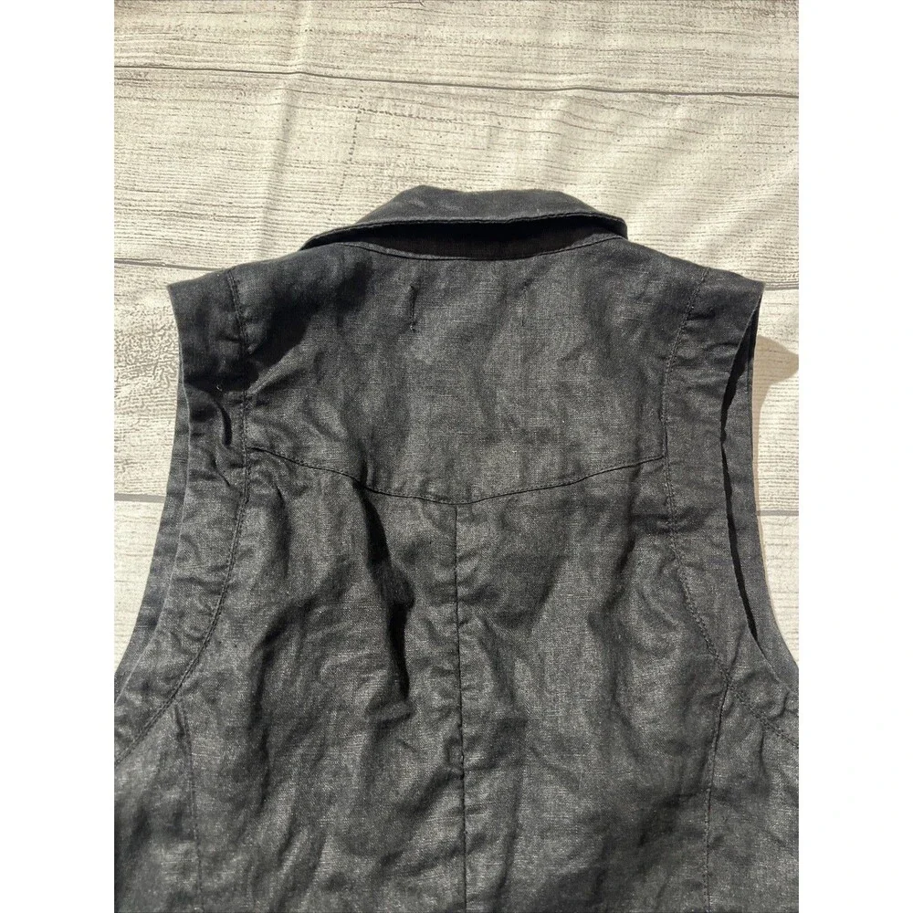Vtg Forever 21 Y2K Deep V Vest Collared Crop Fitted Vest Black 100% Linen Sz M